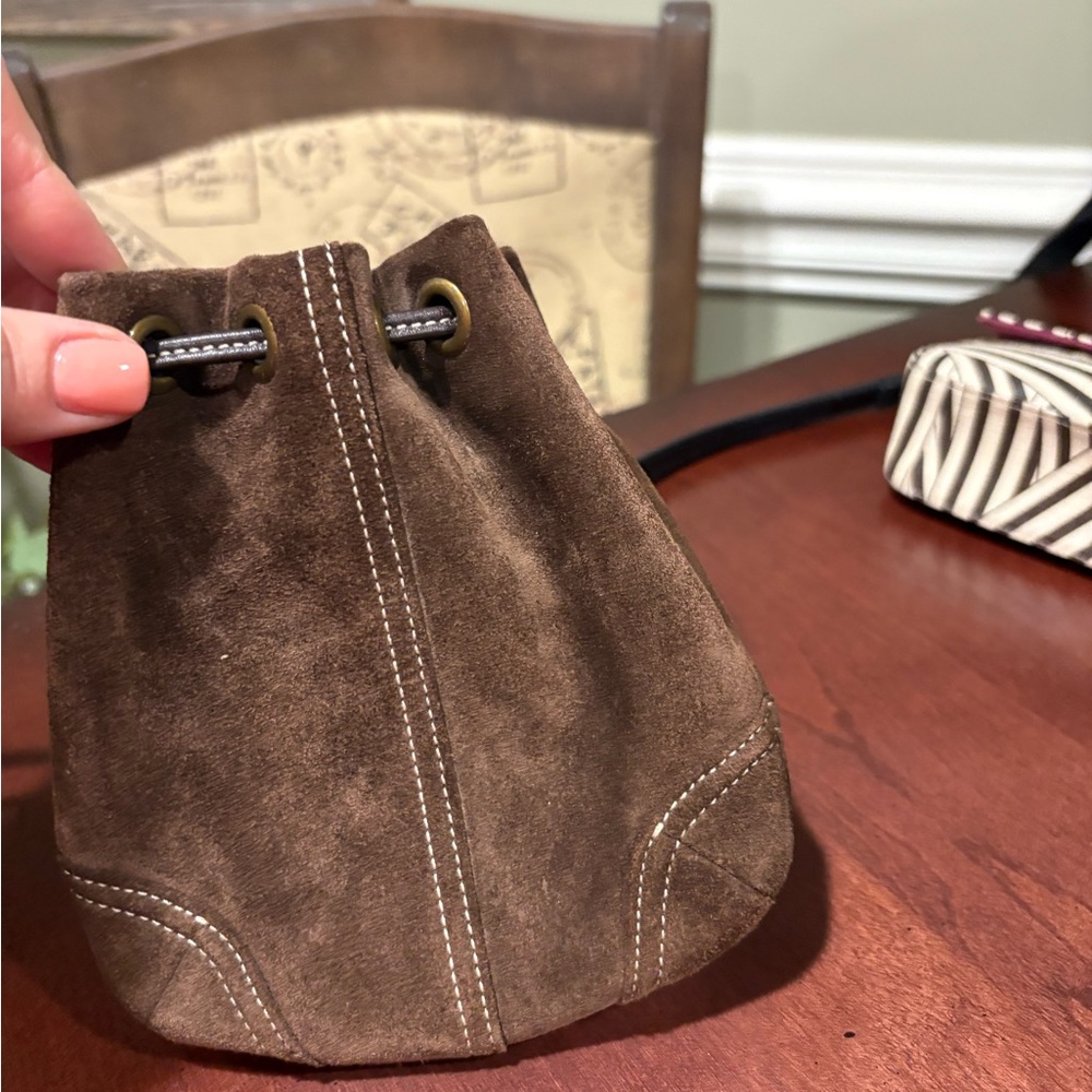 Coach Brown Suede Drawstring Bag
